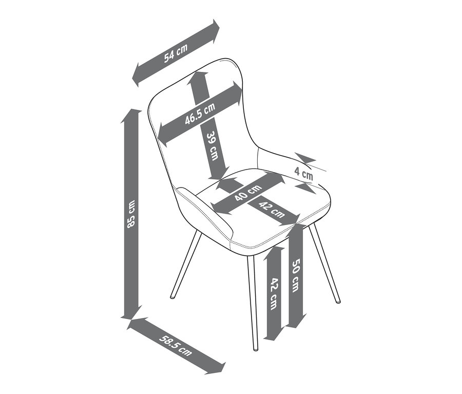 Abmessungen von einem gepolsterten Stuhl, anthrazit.