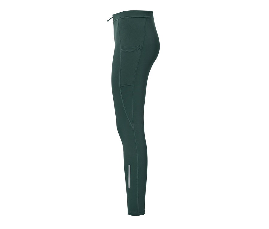 Dunkelgrüne Thermo-Lauftight mit Seitentasche.