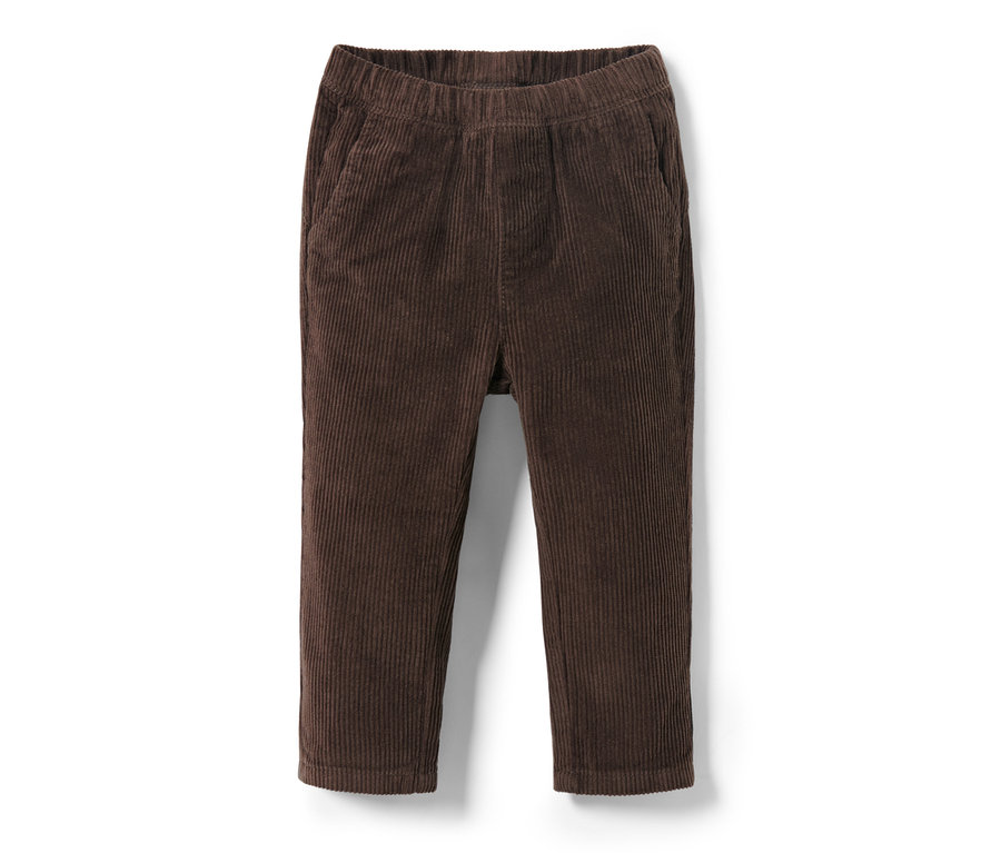 Braune Kinder-Pull on pants – Fit »Jona« liegen auf einem weißen Hintergrund.