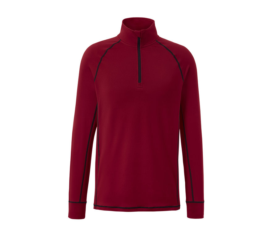 Rotes Thermofunktionsshirt mit langen Ärmeln und schwarzem Reißverschluss.