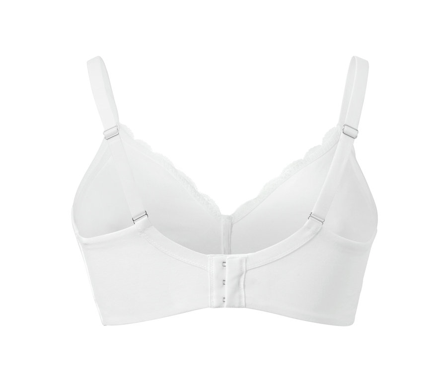 Detailansicht von hinten eines weißen Soft-BHs mit Spitze.