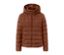 Cognacfarbene Steppjacke mit Kapuze.