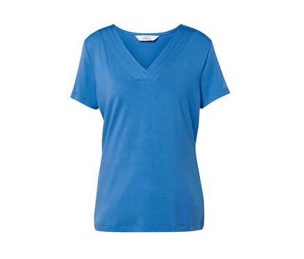 Kobaltblaues Shirt mit Faltendetail und V-Ausschnitt.