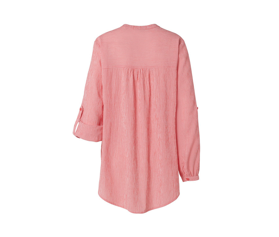Rückansicht der gestreiften Longtunika in Koralle.