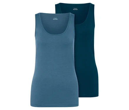 Zwei Tops, mittelblau und petrol.