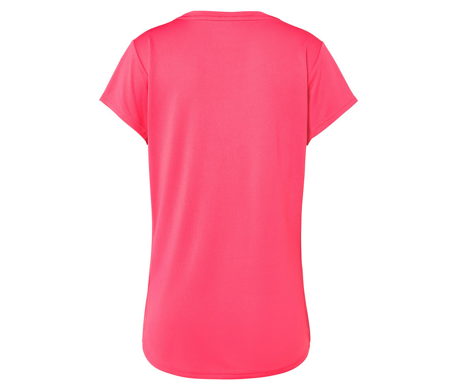 Rückansicht eines pinken Kurzarm-T-Shirts.