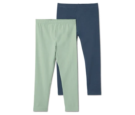 Zwei Leggings: eine hellgrüne, eine dunkelblaue.
