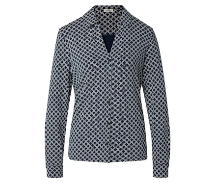 Marineblaue Bluse mit geometrischem Muster.