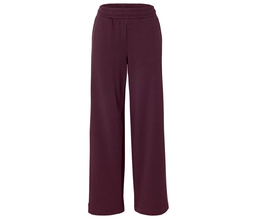 Weinrote, weite Stoffhose mit Gummibund.