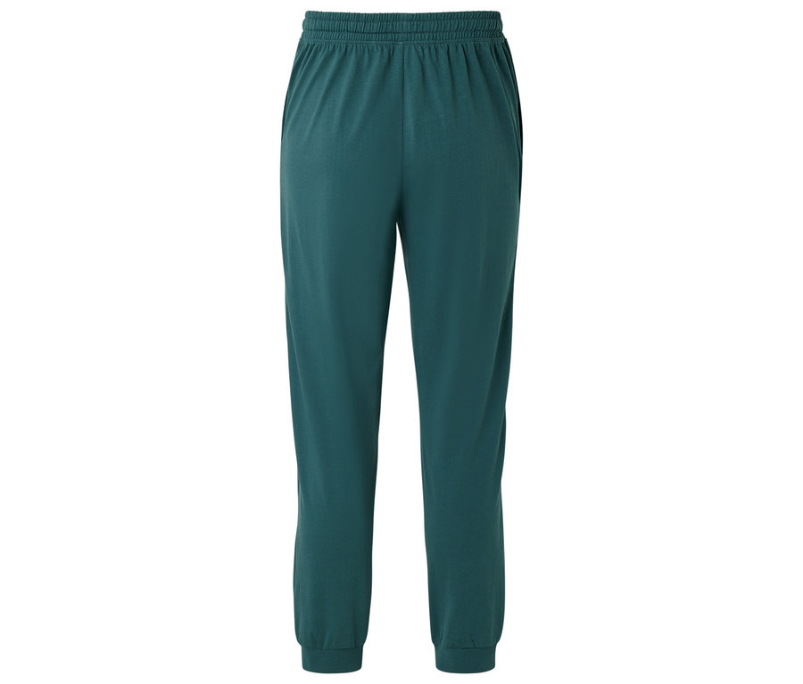 Grüne Jogginghose mit elastischem Bund und Bündchen an den Knöcheln.