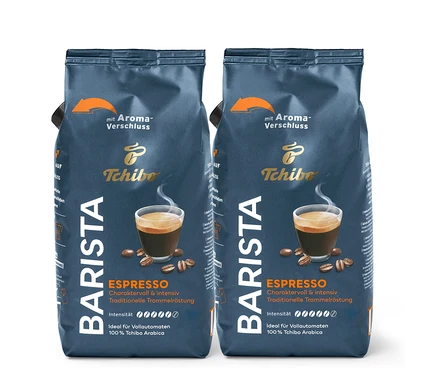 Zwei Packungen Tchibo Barista Espresso Kaffee.