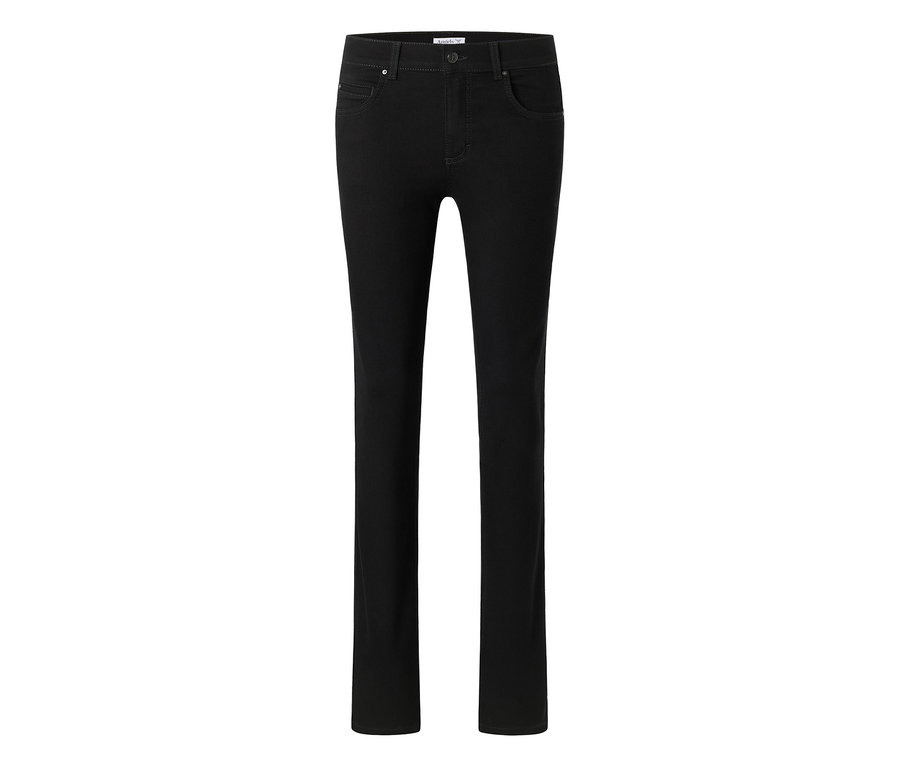 Schwarze Hose im Five-Pocket-Stil mit geradem Bein.