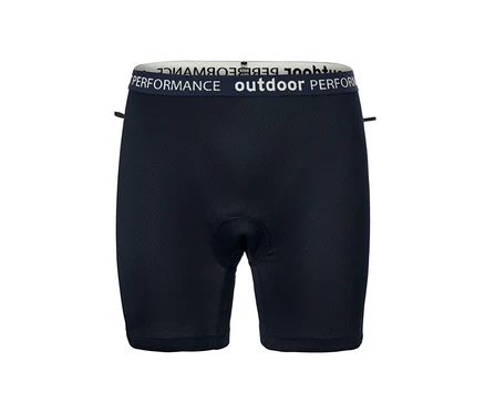 Schwarze Radunterhose mit weißem Bund.