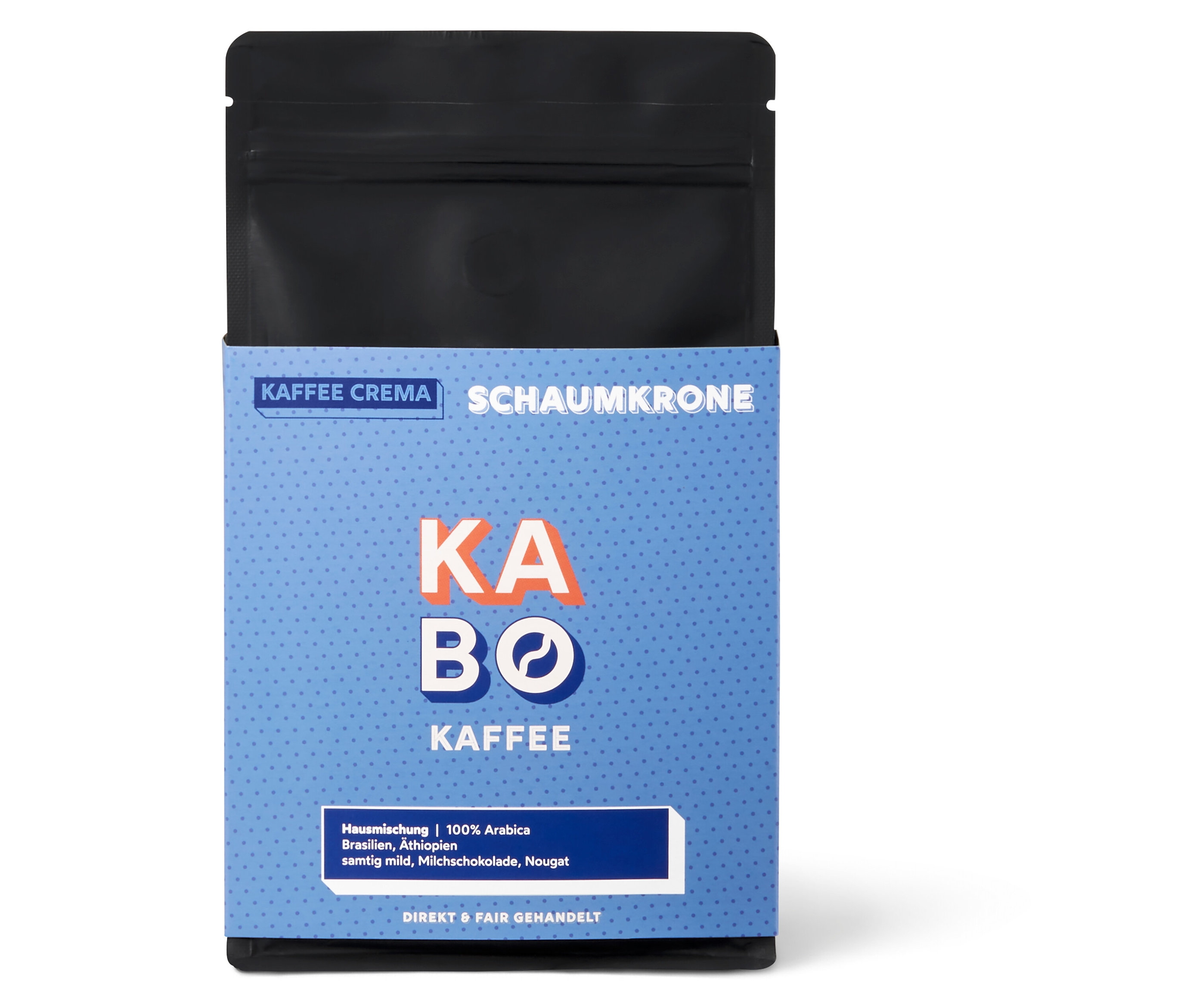 Eine Packung KABO - Schaumkrone Caffè Crema - 250 g Ganze Bohne.