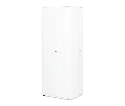 Weißer Universalschrank mit seitlichem Stauraum.