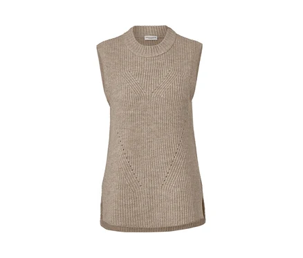 Beige melierter Strick-Pullunder.