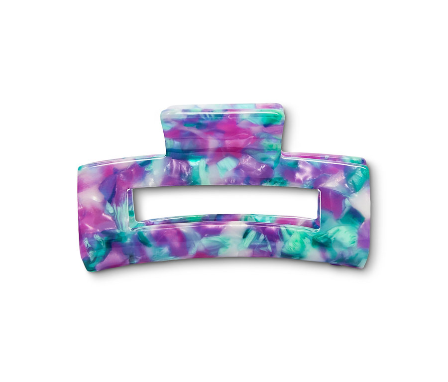 Haarklemme mit lila, grünem und weißem Marmormuster.