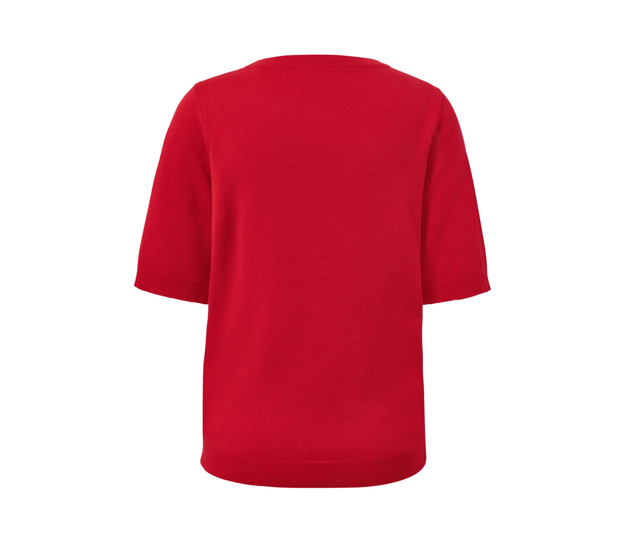 Roter Feinstrickpullover.