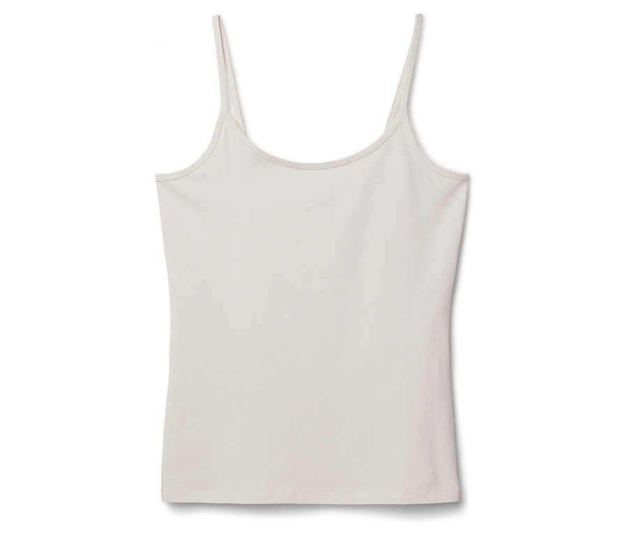 Beiges Damen-Top mit Spaghettiträgern.