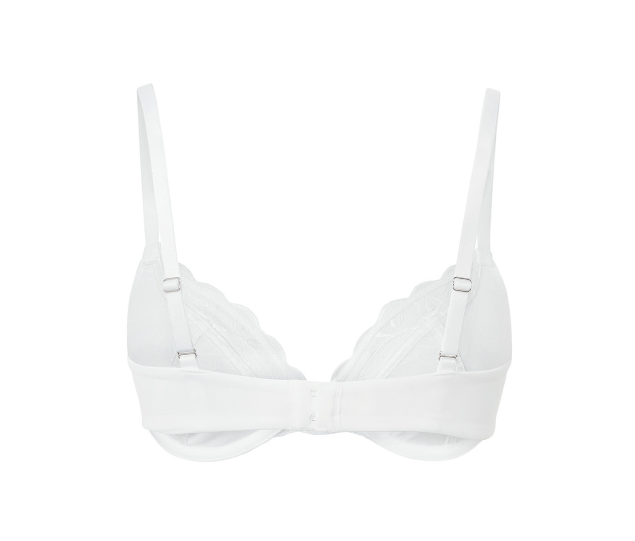 Detailansicht von hinten eines weißen Bügel-BHs.