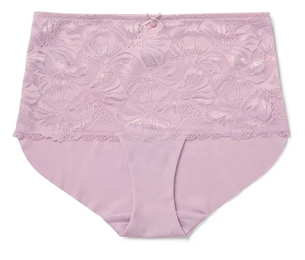 Lila Unterhose mit Blumenspitze und Schleife in der Mitte.