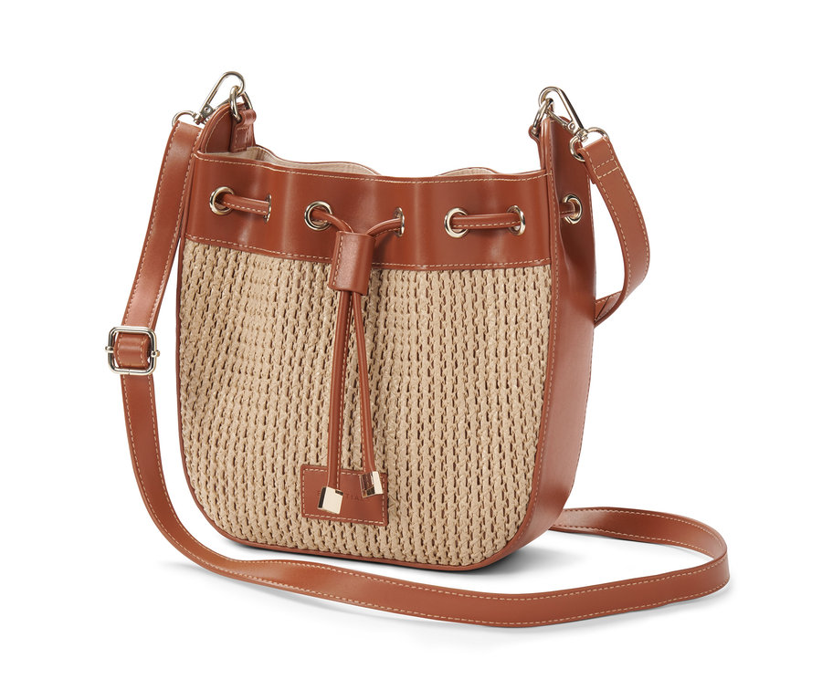 Eine braune Beuteltasche.