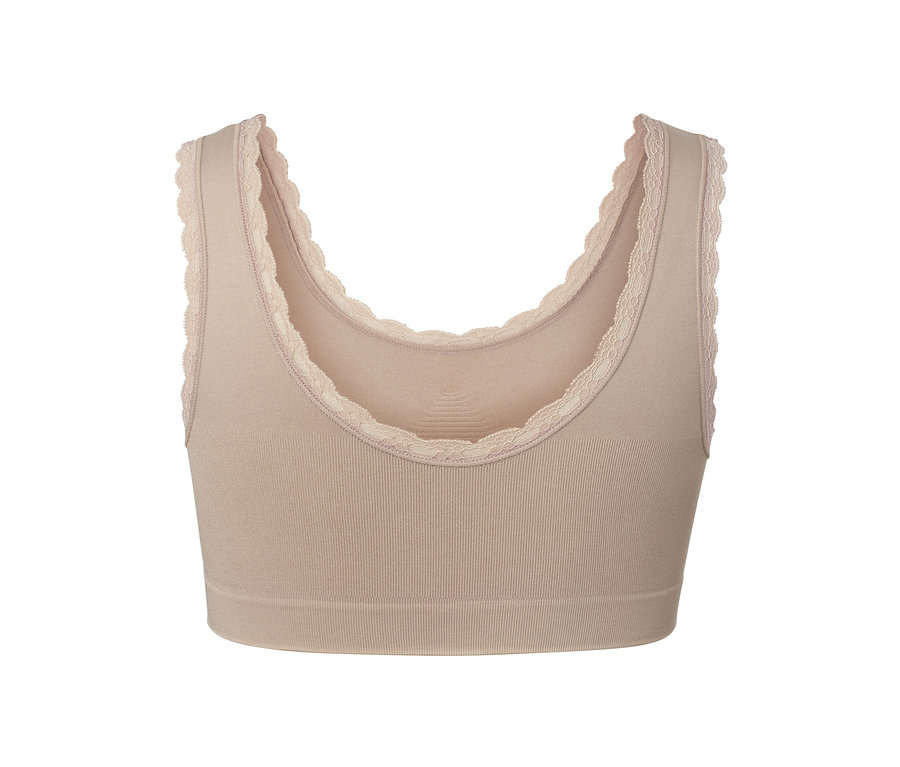 Detailaufnahme eines beigen Seamless-Bustiers.