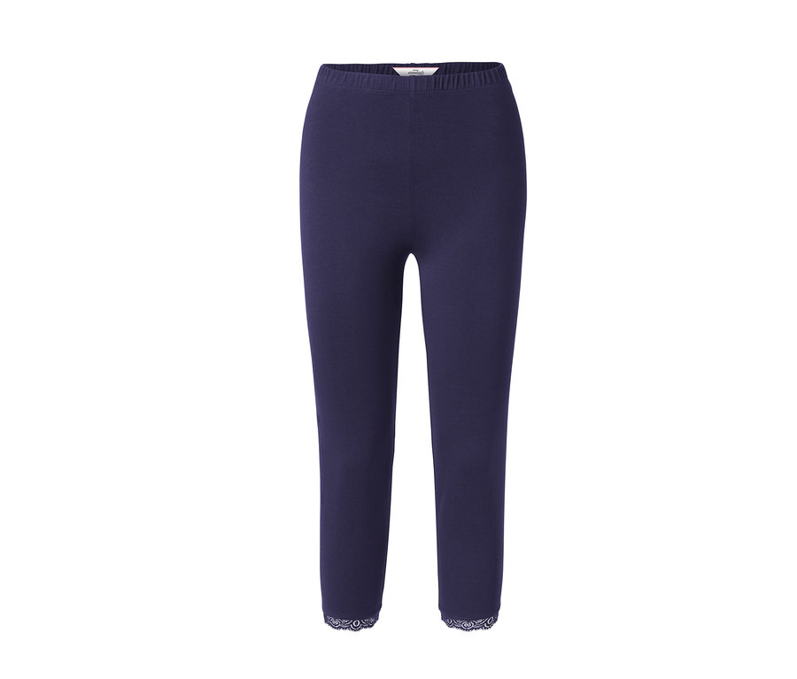 Dunkelblaue 3/4-Leggings mit Spitzenborte.