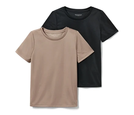 Zwei Kinder-Sportshirts, eins braun, eins schwarz.