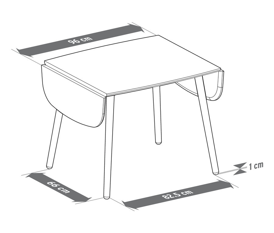 Abbildung eines Klappesstisches mit Maßangaben.