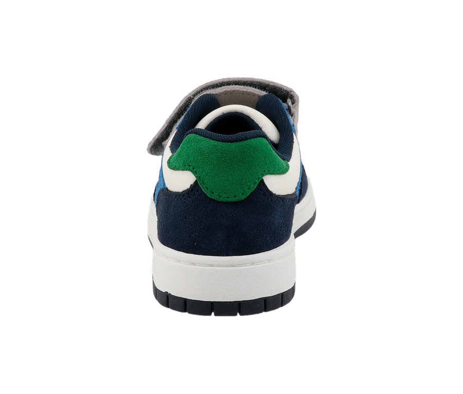 Detail der Rückseite des Lurchi Sneakers »Gaio-S« in Blau, Weiß und Grün.