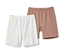 Zwei Radler-Shorts, eine beige und eine weiße.