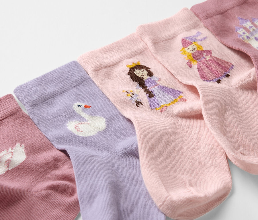 Detailaufnahme von Kinder-Socken, 7 Paar, Prinzessin.