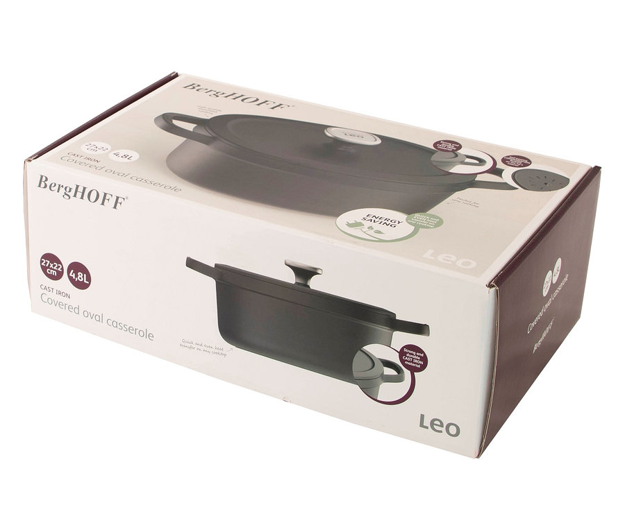 Verpackung für Berghoff Leo ovalen Kochtopf aus Gusseisen, 27x22 cm, 4,8 l.