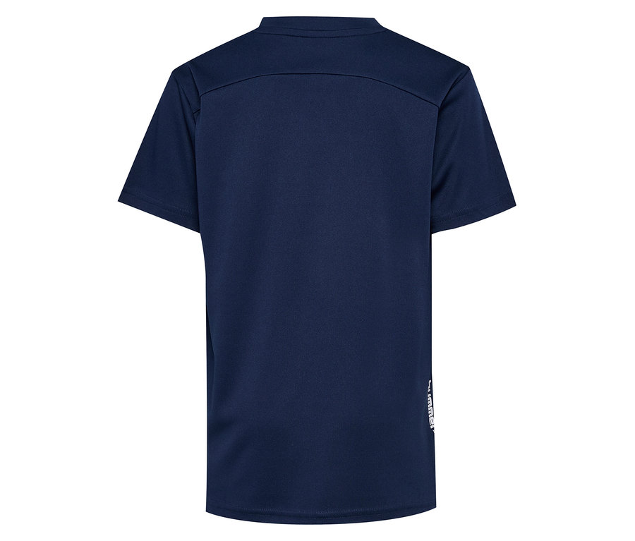 Dunkelblaues HUMMEL HMLJR pulse Training-T-Shirt von hinten.