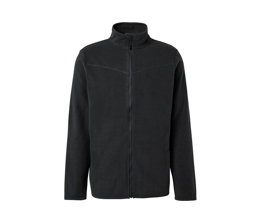 Eine anthrazitfarbene Fleecejacke mit Reißverschluss in der Mitte.