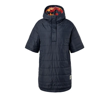 Dunkelblauer Outdoor-Poncho mit Kapuze.