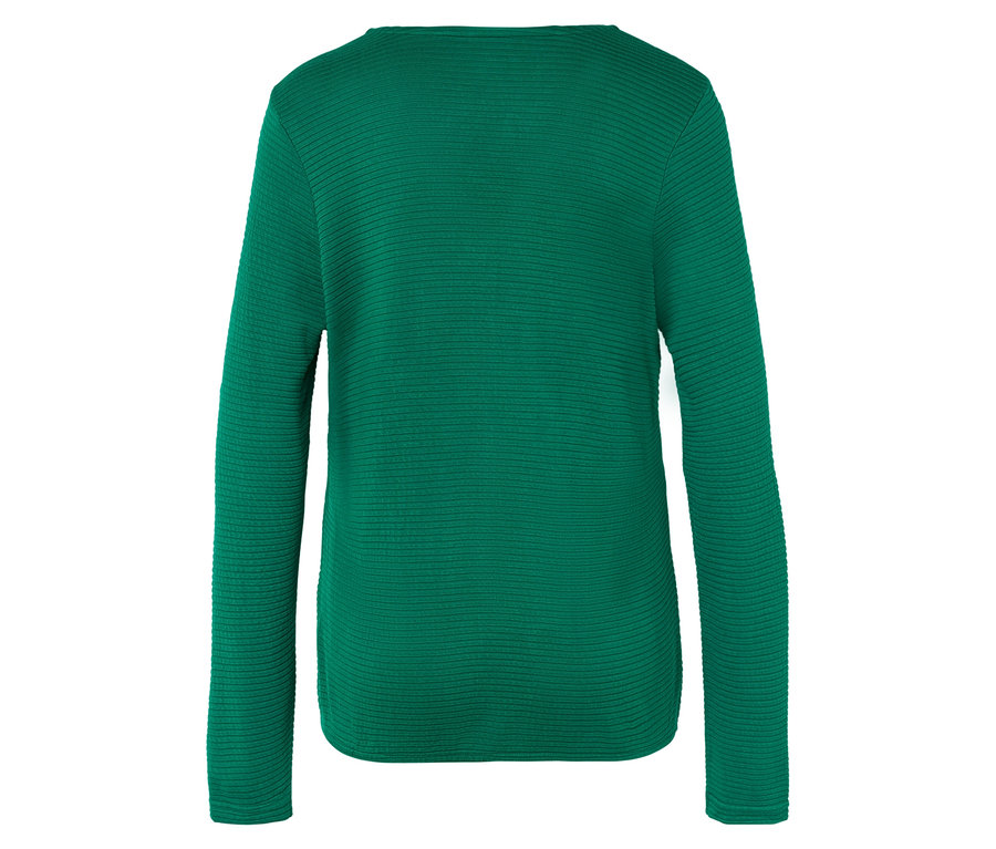 Grüner Pullover mit langen Ärmeln und Rundhalsausschnitt.