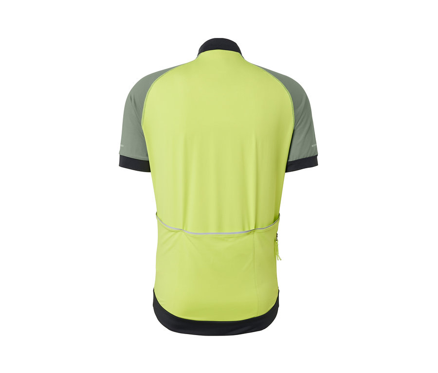 Gelbes Fahrrad-Trikot von hinten.