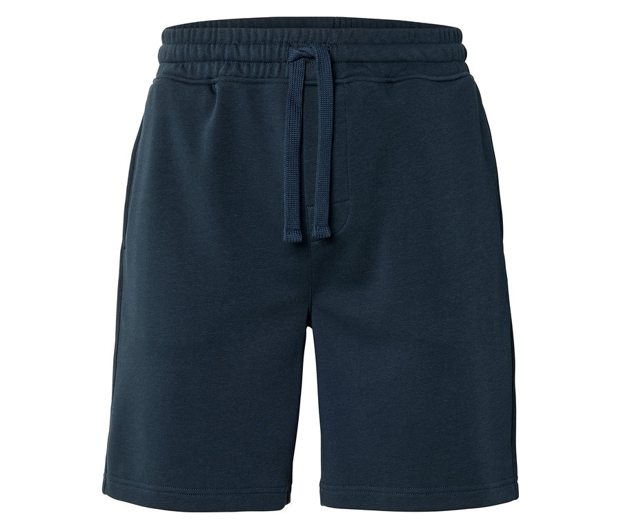 Nahaufnahme von marineblauen Shorts mit Kordelzug.
