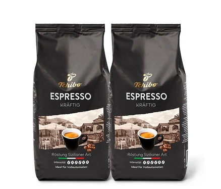 Zwei Packungen Tchibo Espresso Kräftig - 2x 1 kg Ganze Bohne.