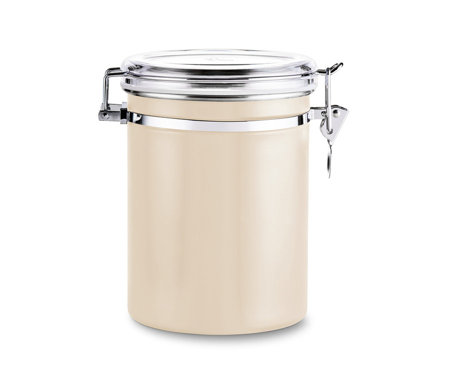 Aromadose, Friendly beige, mit silberfarbenem Deckel und Verschlussbügel.