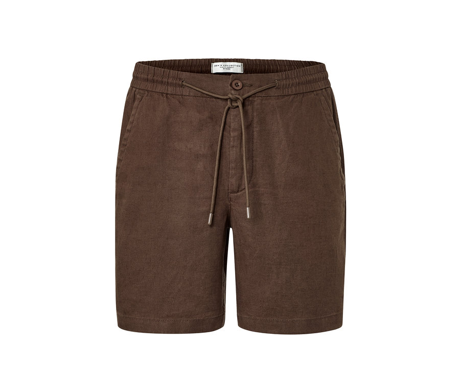 Braune Leinen-Shorts mit elastischem Bund und Kordelzug.