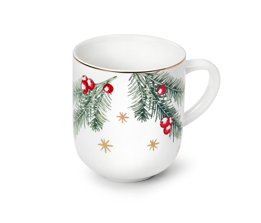 Jumbobecher mit Glanzgolddekor mit Zweigen und Beeren.