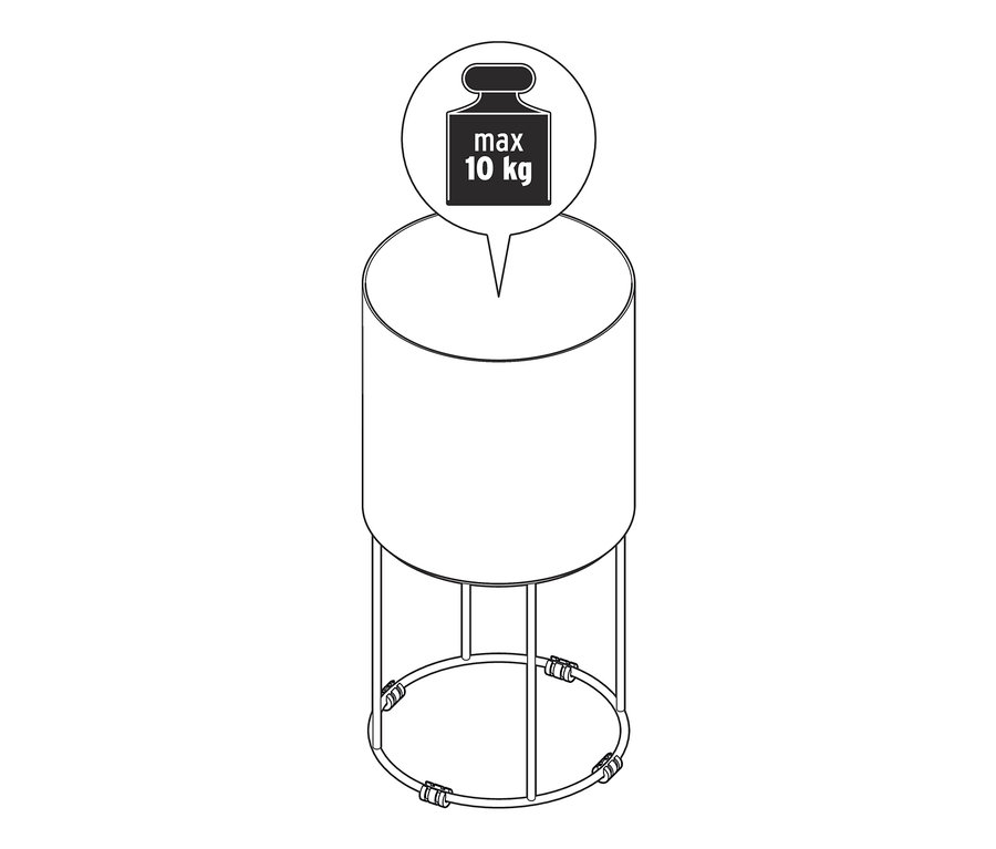 Abbildung einer runden Pflanzbox mit einer maximalen Traglast von 10 kg.