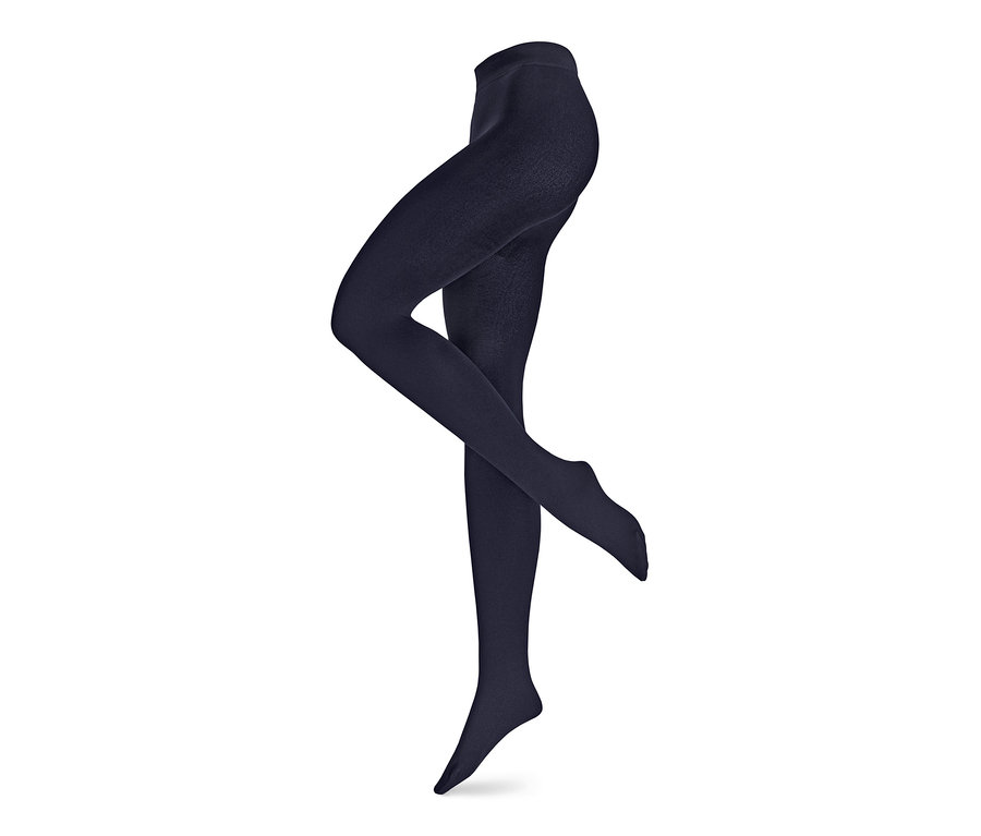 Blaue Thermostrumpfhose auf weißem Hintergrund.