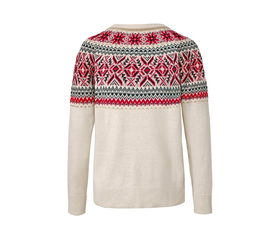 Detailansicht eines Norweger-Strickpullovers.