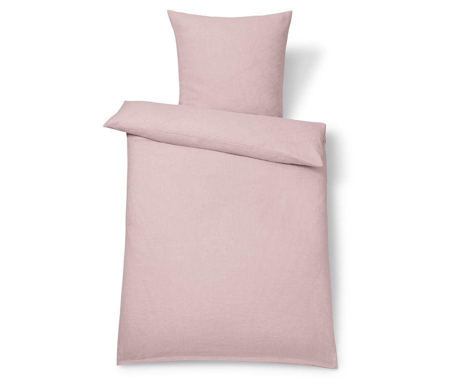 Rosafarbene Leinen-Bettwäsche in Übergröße.