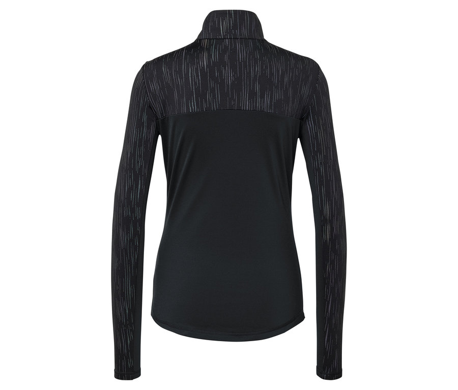 Detailansicht einer schwarz-grauen Sportjacke mit langen Ärmeln.