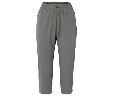 Graue Stoffhose mit Kordelzug.